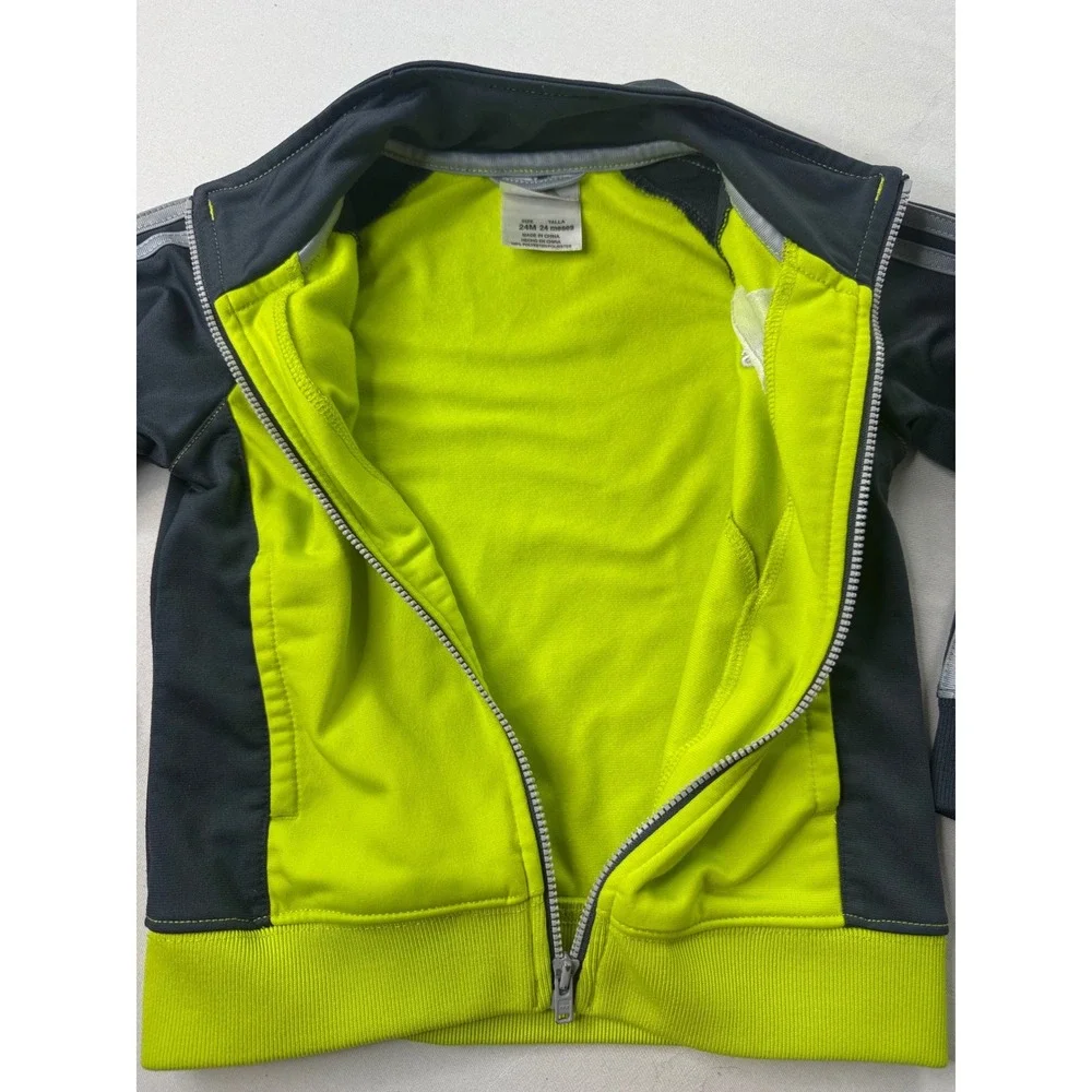 Adidas Boys‎ Track Jacket Neon Yellow Grey Full Zip 24 Months Sporty Stripe